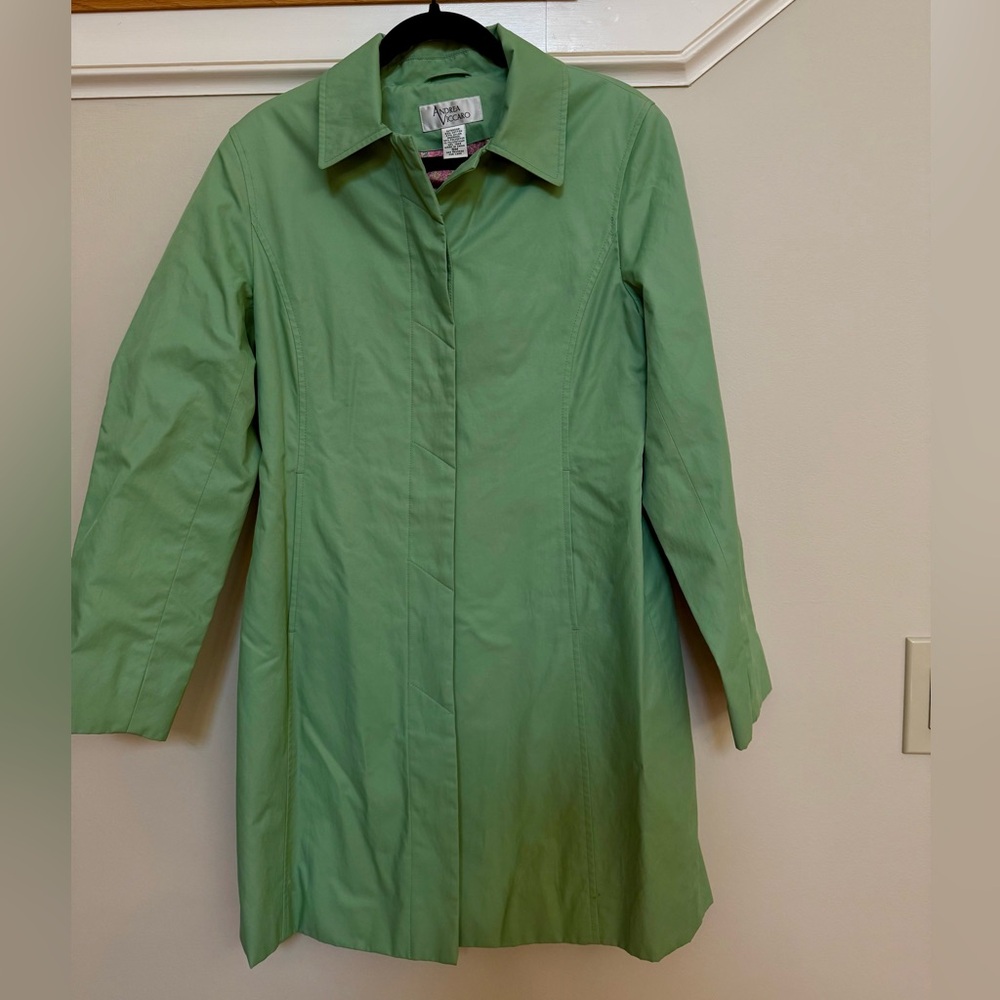 Andrea Viccaro Green Trench Jacket – Size Small, Floral Lining